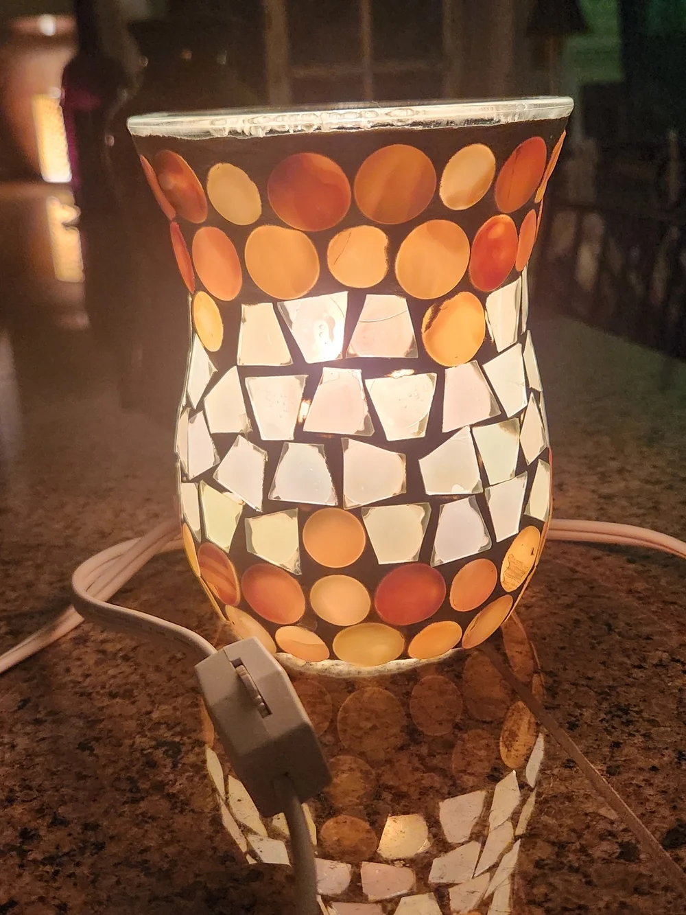 Handcrafted Mosaic Glass Table Lamp - Amber & White